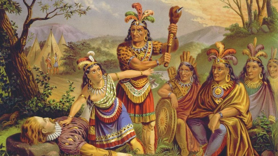 Slika Pokahontas kako spasava život Džonu Smitu