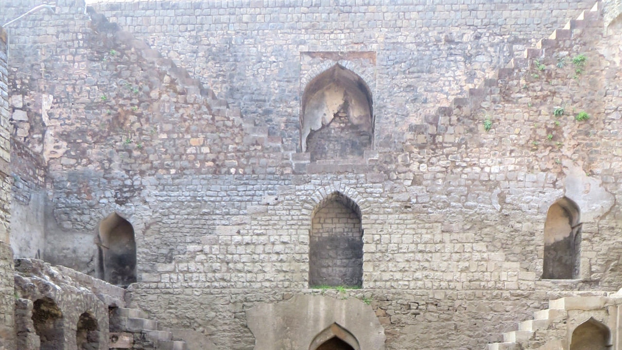 A pool at the base of an Indian stepwell