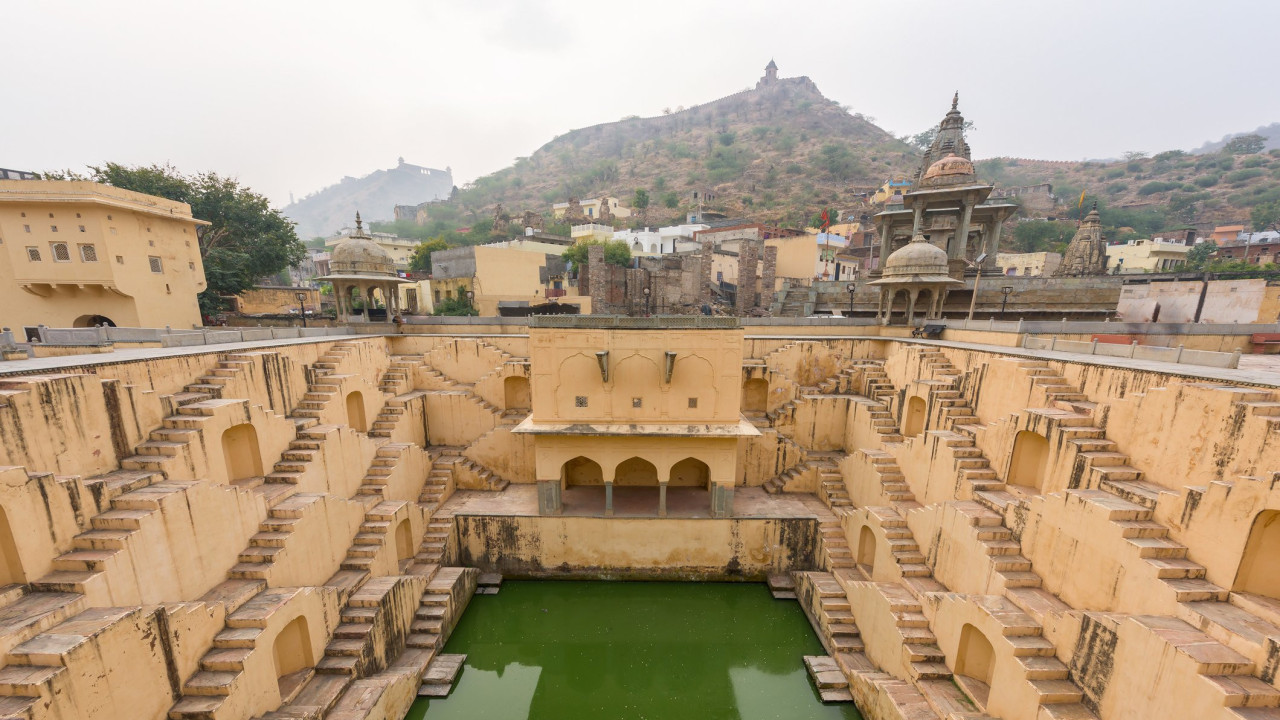 Step well near Amber fort at Jaipur in the Indian state of Rajasthan, India.