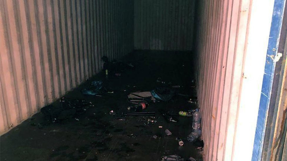 Rubbish left behind in a "hotel" container, after collectors have departed