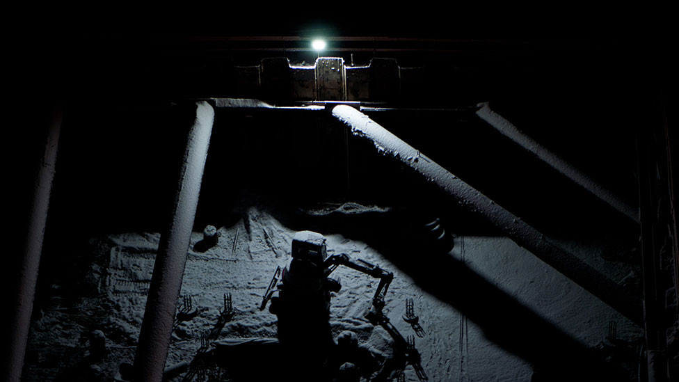 A construction site in St Petersburg, Russia, at night