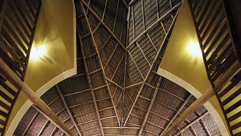 The large wooden roof of a building in Zanzibar, Tanzania