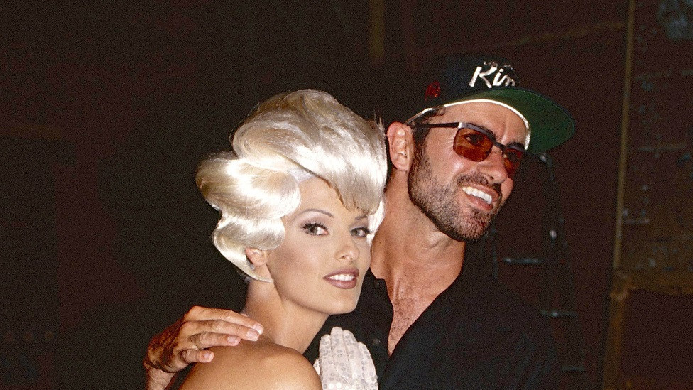 Linda Evangelista and George Michael on the set of his 1992 Too Funky video