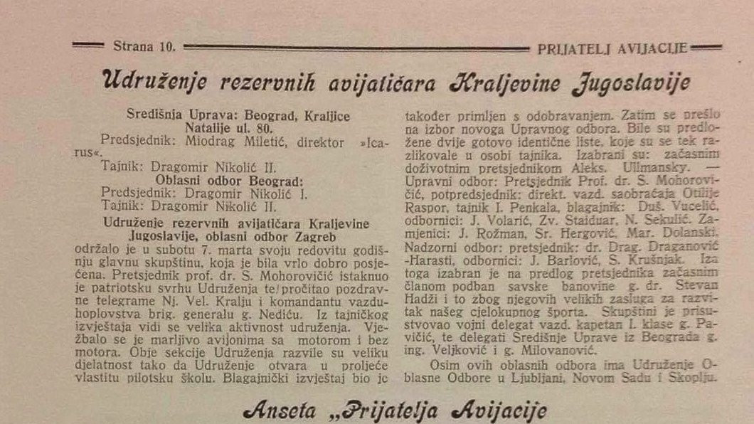 Naslovna strana članka o Ivi Mohorovčić, prvo ženi koja je samostalno letela na avionu bez motora. Članak je izašao u reviji Prijatelj avijacije 1932. godine.