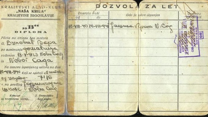 Revers „B” diplome vazduhoplovnog jedriličara. 1940. godina