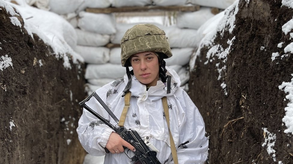 Maria is stationed on Ukraine's eastern front line. "We are standing our ground," she said.