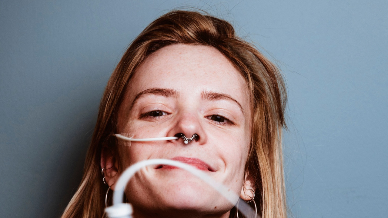 Loretta Harmes and her nose hose