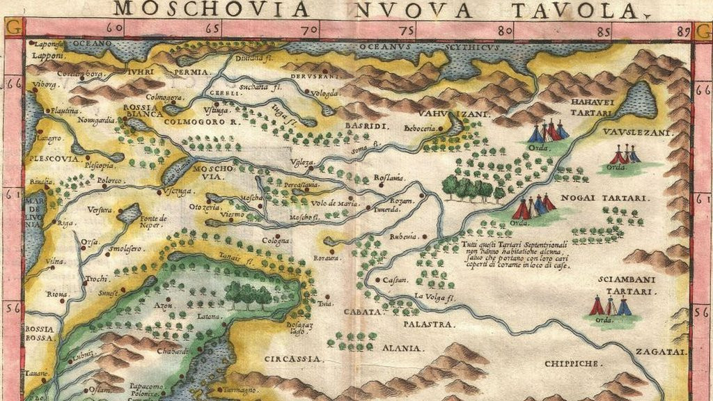 Mapa Ruscelli de Rusia, Moscovia y Ucrania, 1574.