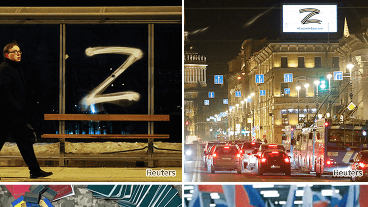 Fotografije simbola „Z" na različitim mestima