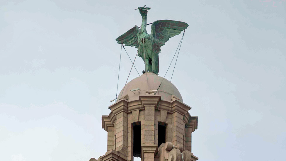Rehearsals for The Batman on the Liver Building in Liverpool