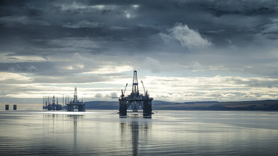 Oil rigs off the coast of Invergordon in Scotland