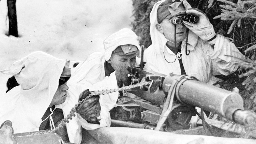 Finnish soldiers train their weapon against the enemy during the Russo-Finnish war, 8 December 1939