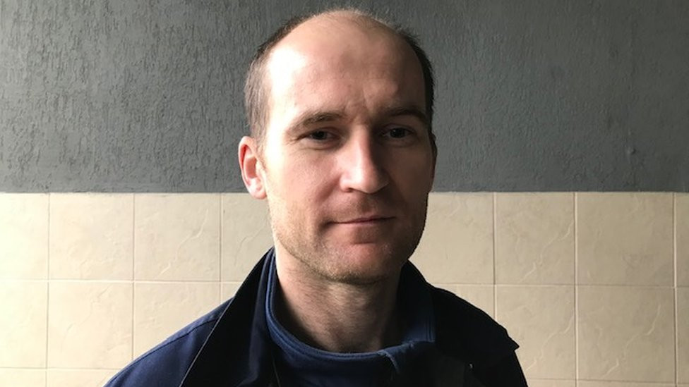 Oleksandr Lobada, a radiation safety supervisor, pictured inside Chernobyl