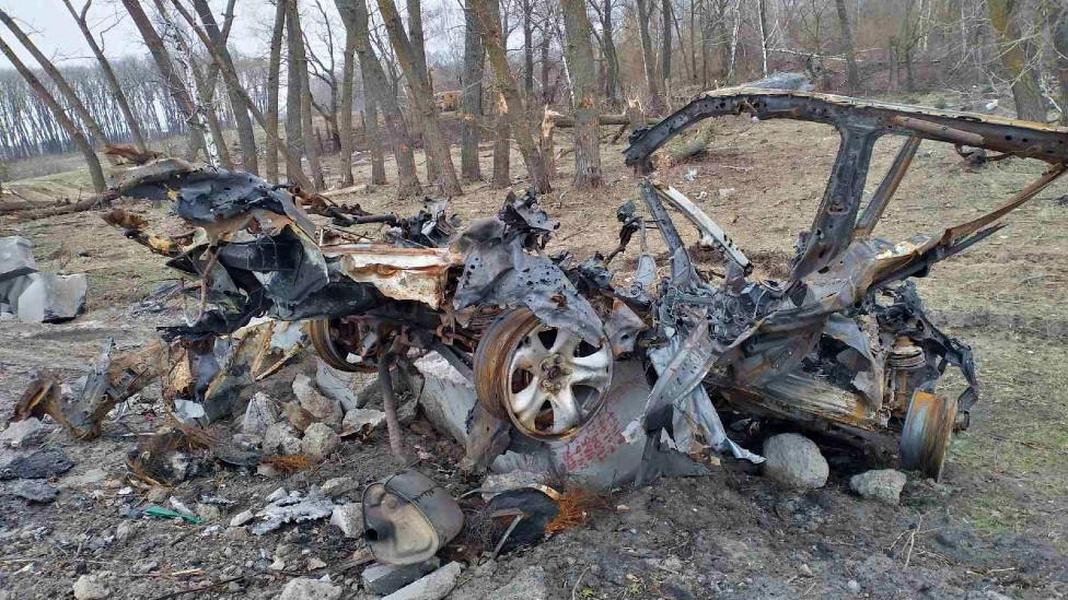 The Kovalenko family's burned out car