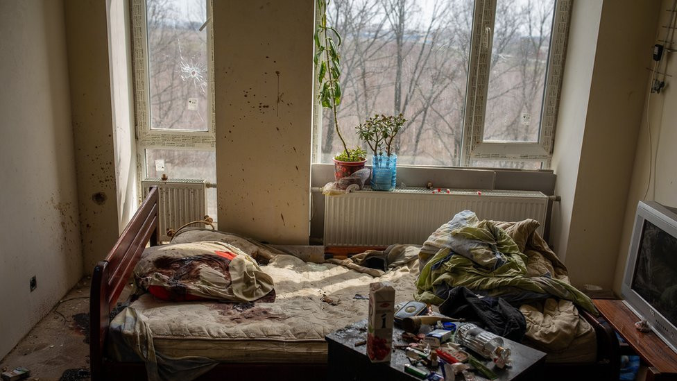 BedroomThe scene inside Vitaliy's bedroom. "You could see a man had been killed here," Serhiy said.