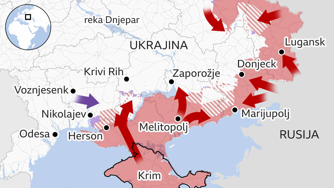 Ukrajina, Rusija, mapa južne Ukrajine - 10. april