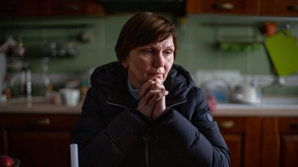 Olena Kuksa's husband was taken by Russian soldiers. "My soul aches," she said. "Not just for my husband, for everyone."