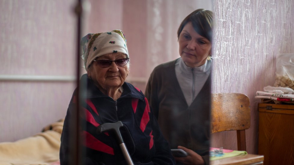 Vira Kryvoshenko and her daughter Olena. Vira saw her son-in-law taken away by Russian soldiers.