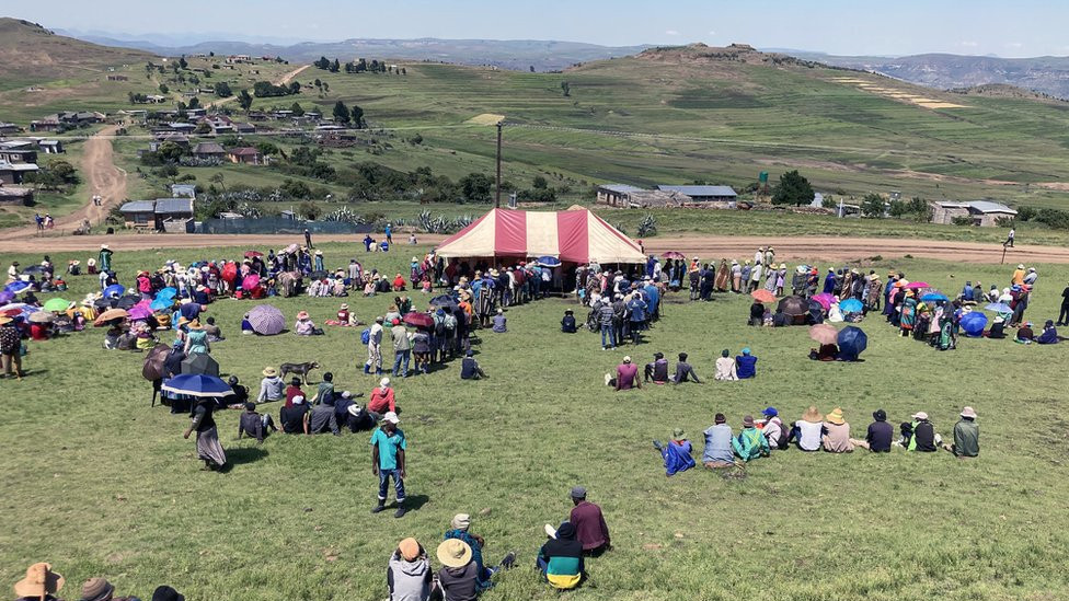 People gather in the hills of Lesotho