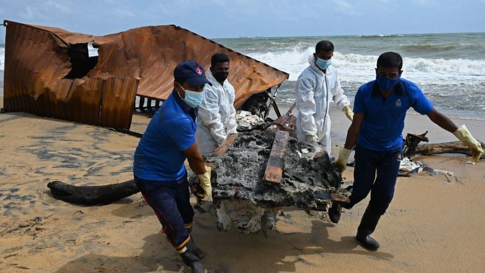 Wreckage from the X-Press Pearl