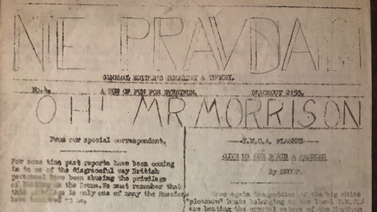 Эkzemplяr юmorističeskoй gazetы NE PRAVDA, vыpuskavšeйsя britanskimi voennoslužaщimi v 1942 g v Arhangelьske