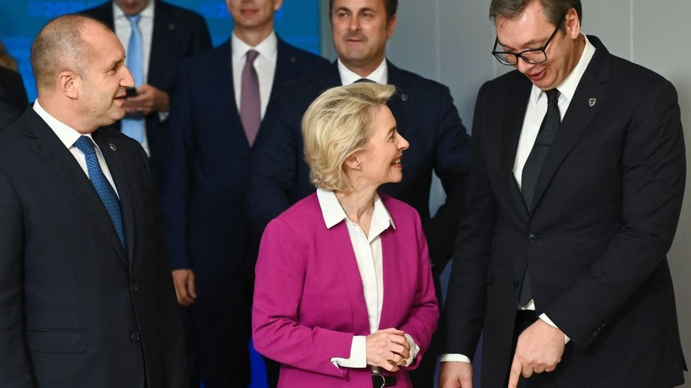 Predsednica Evropske komisije Ursula fon der Lajen i predsednik Srbije Aleksandar Vučić, na Brdu kod Kranja 6. 10. 2021.