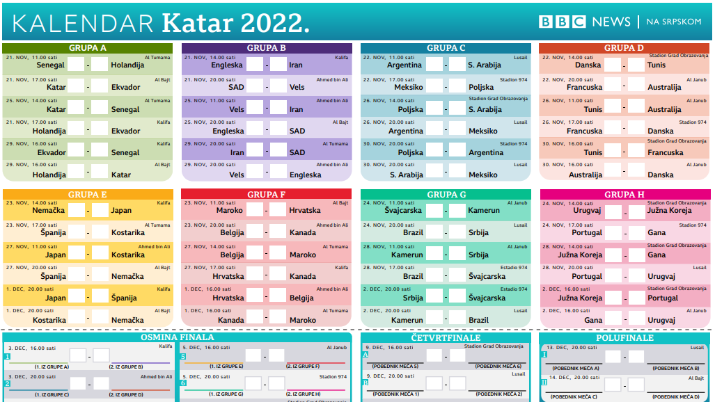 Katar, svetsko prvenstvo u fudbalu, svetsko prvenstvo, kalendar takmičenja, kalendar utakmica