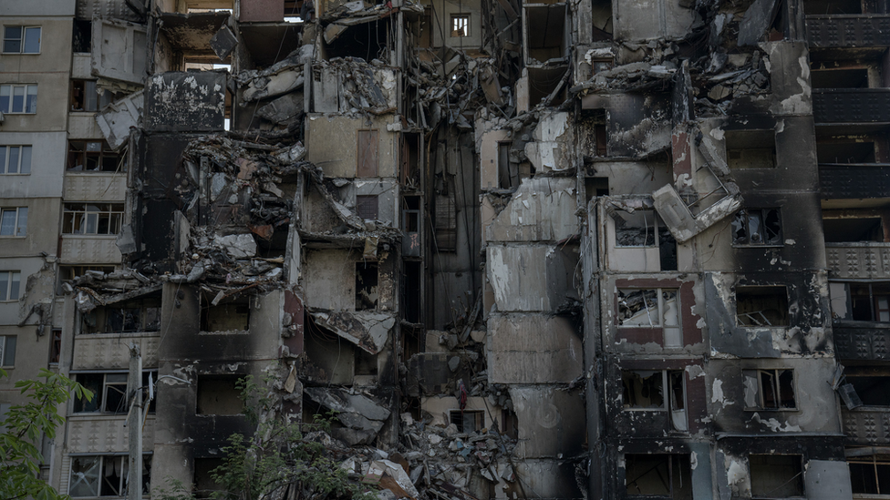 The remains of what was an apartment block in Saltivka. Everywhere you look, there is destruction