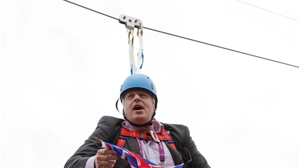 Boris Johnson on a zip wire