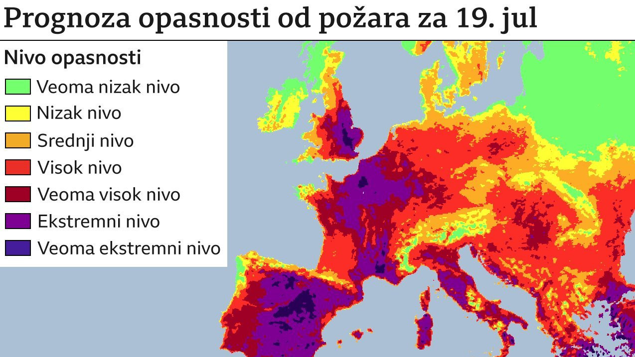 Prognoza opasnosti od požara za 19. jul