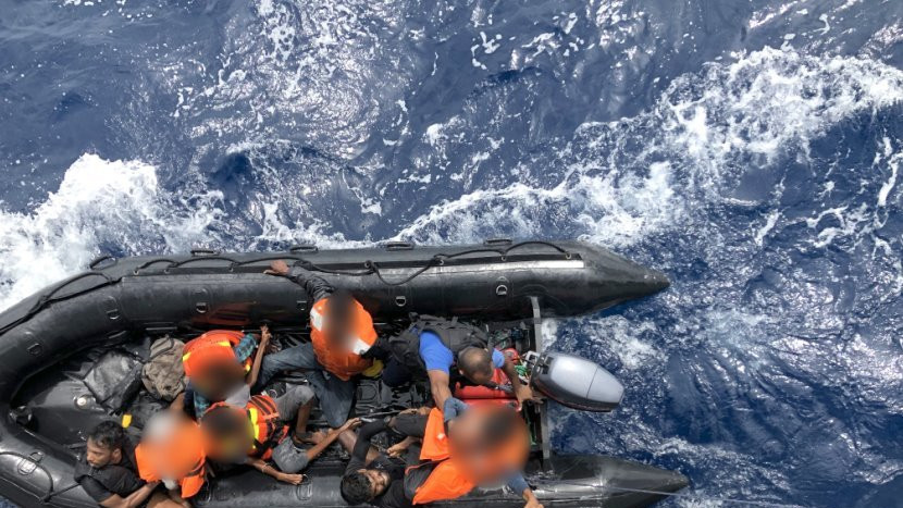 Sri Lankan Navy rescuing a group of migrants