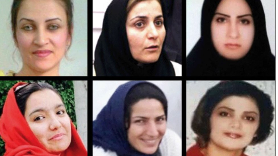 Photos showing from left to right top row: Sharareh Eliasi, Zeinab, Khadijeh (Shahla) Jahed and Skanvand Lakran. Bottom row, Left to Right : Somayeh Shahbazi, Maliheh Haj Hassani and Leila Zarafshan