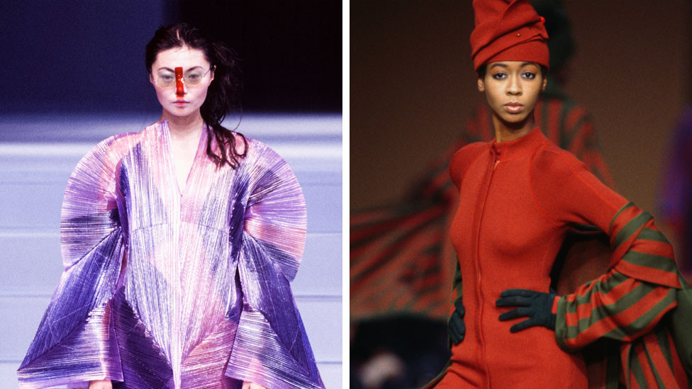 Isi Mijaki - modna revija 1994. godine (levo) i 1986. godina (desno)