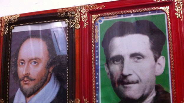 Portraits of Shakespeare and Orwell