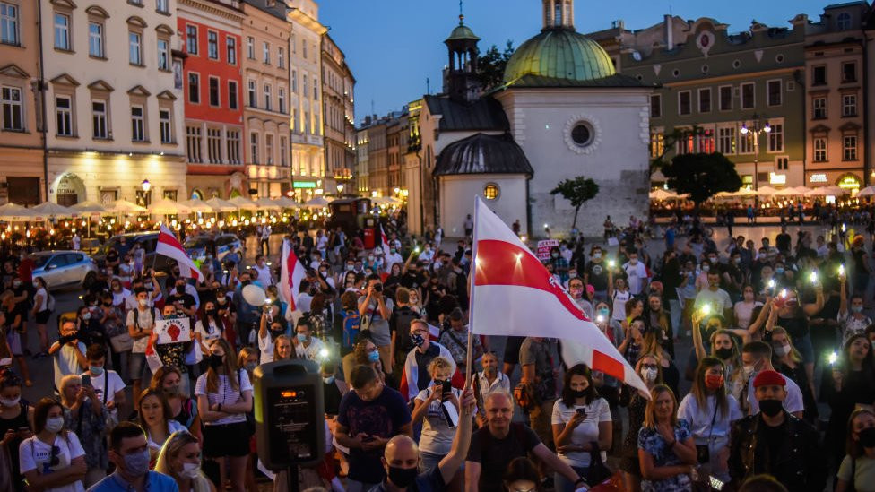 Belorusi u Krakovu, protesti protiv lažiranja izbora, avgust 2020. godine