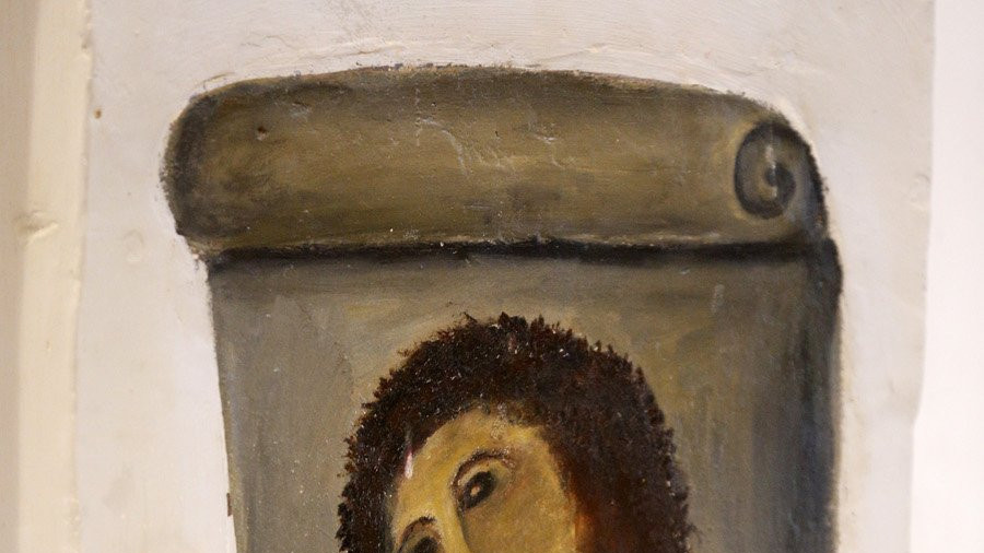 A close-up of the "restored" Ecce Homo