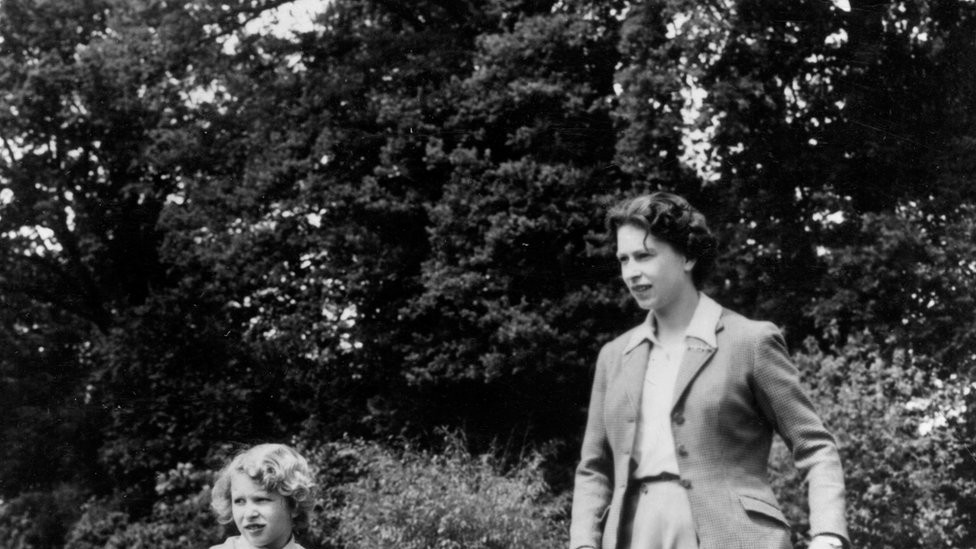 Queen Elizabeth II and her daughter Princess Anne at Frogmore, Windsor Castle, 1959