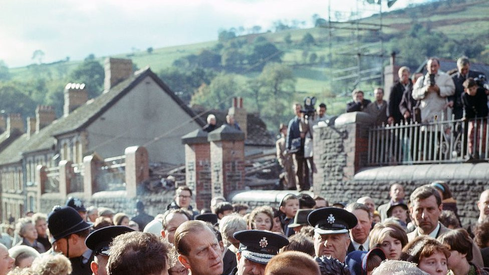 The Queen and Prince Philip visiting Aberfan. 29 October 1966.