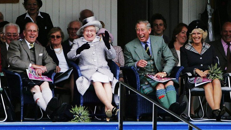 Britain's Queen Elizabeth II, her husband the Duke of Edinburgh, the Prince of Wales and the Duchess of Cornwall attend the Braemar Highland Games