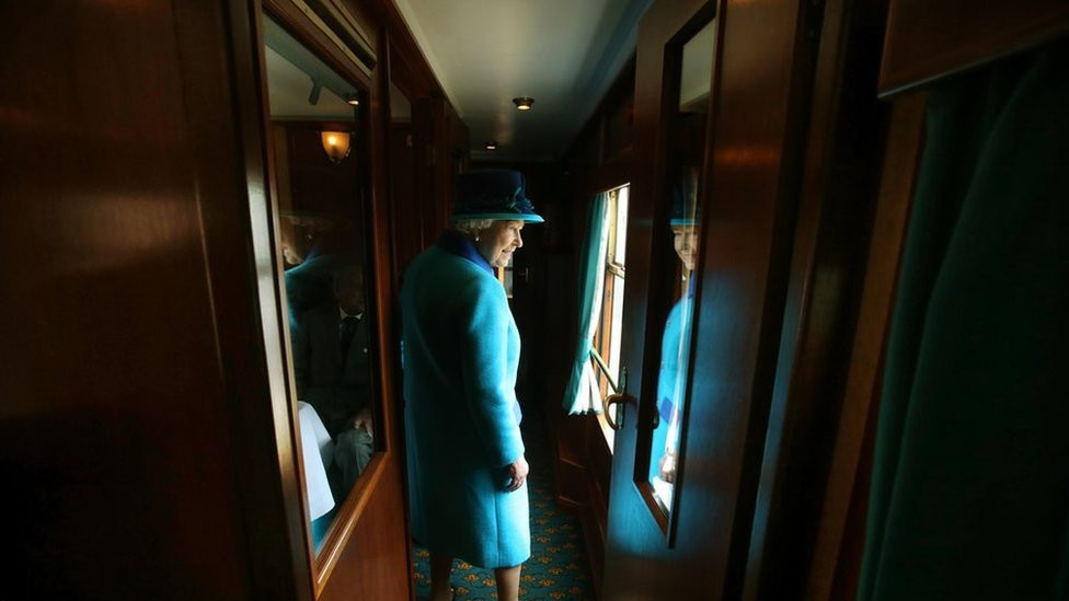 Queen Elizabeth II, on the day she became Britain's longest-reigning monarch, seen on the Scottish Borders Railway