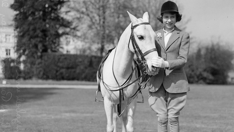 21st April 1939: Princess Elizabeth with a pony in Windsor Great Park
