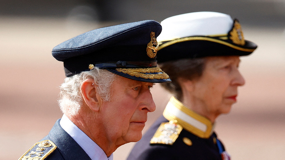 King Charles marches during a procession where the coffin of Queen Elizabeth is transported from Buckingham Palace to the Houses of Parliament for her lying in state, in London on 14 September 2022