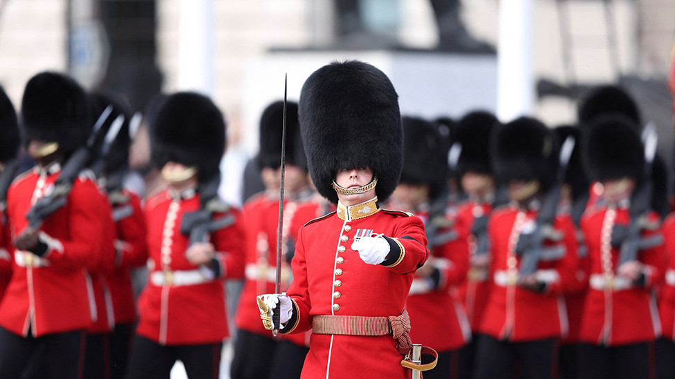 The Coldstream Guards march during the procession for the Lying-in State of Queen Elizabeth II on 14 September 2022