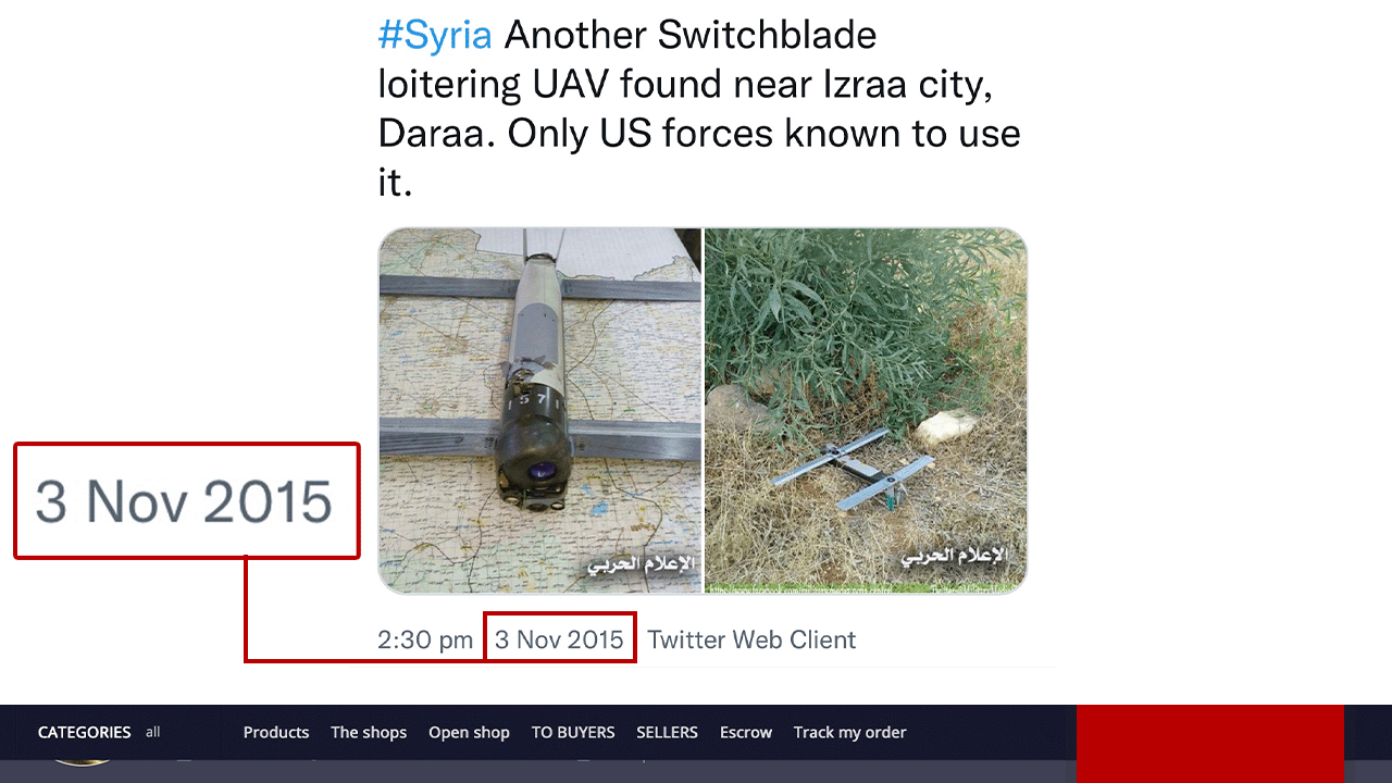 An advert for a drone on the dark web that has been manipulated