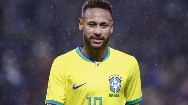 Neymar wearing the yellow Brazil home shirt, number 10