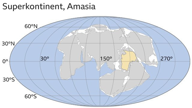 projektovana mapa zemlje i superkontinenta amasija