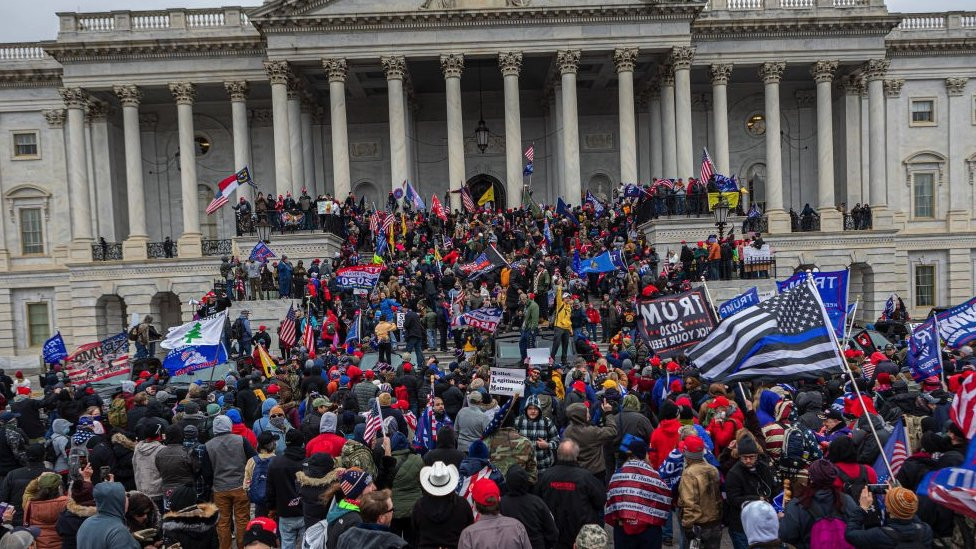 Trump supporters storming the Capitol on 6 January 2021