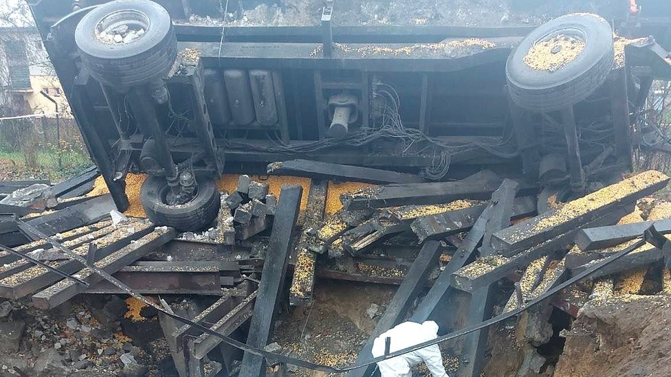 Polish police secured the area on Wednesday morning as investigators searched the site in Przewodow