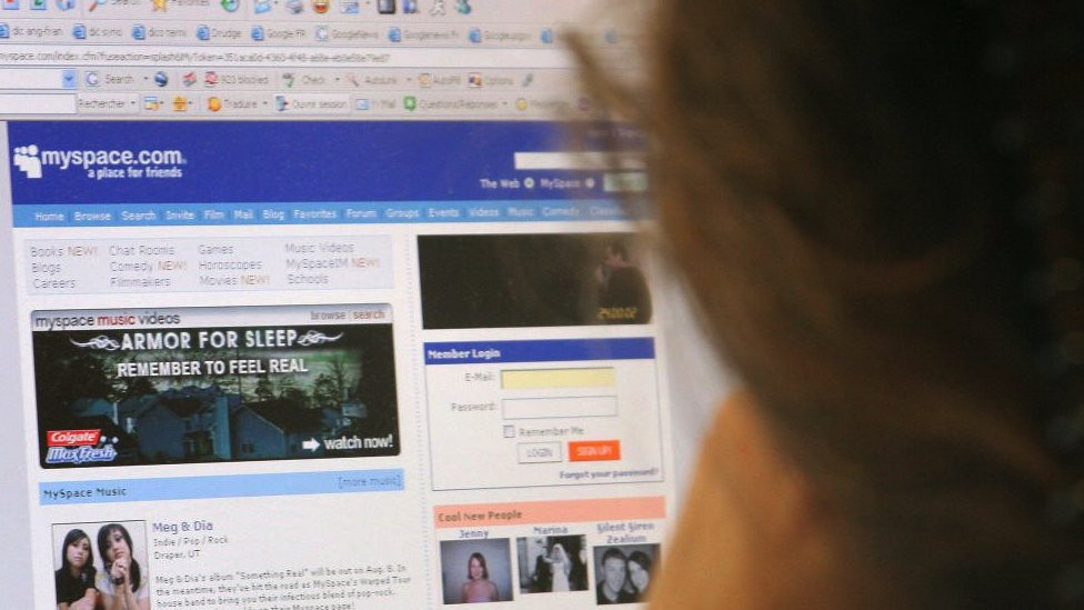 The old MySpace page on a computer screen