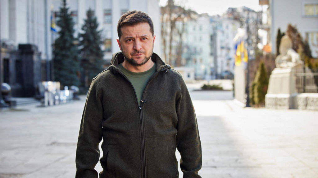 President Volodymyr Zelensky now lives in his office on Bankova Street (left)